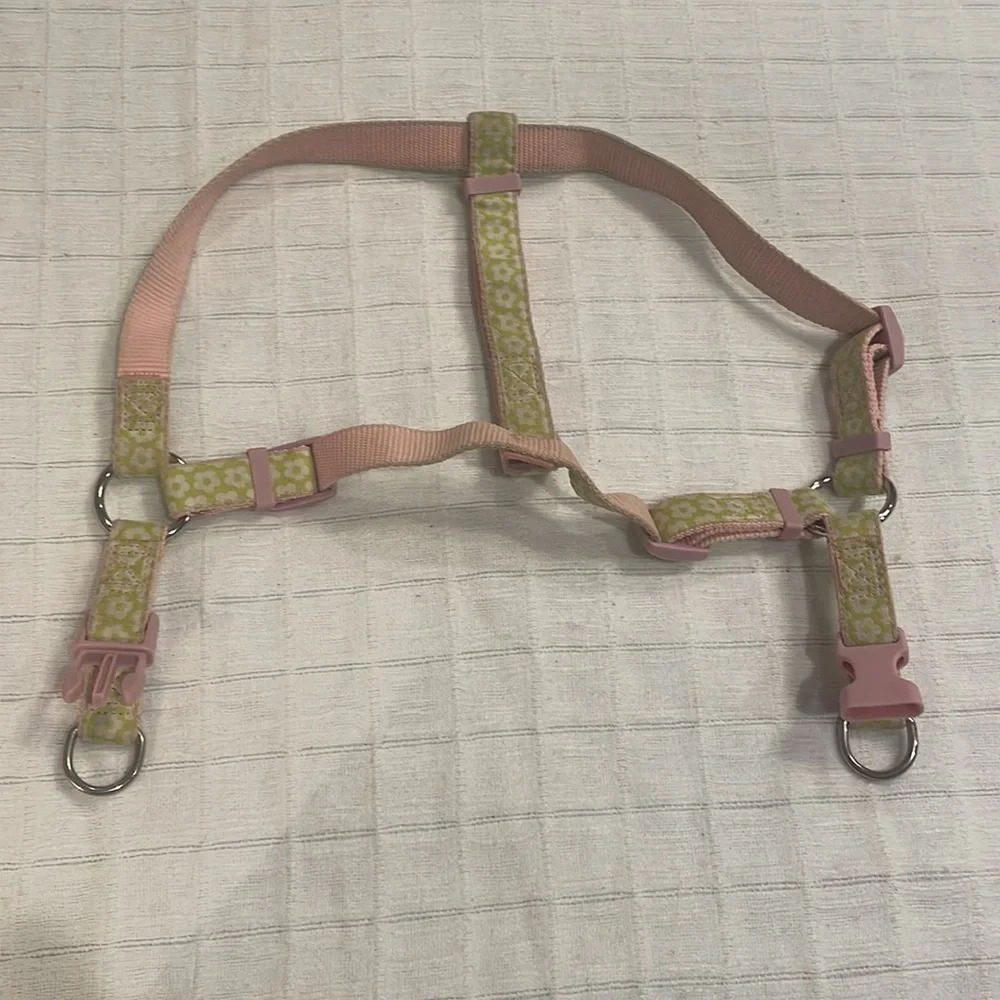 Top paw dog harness adjustable floral green pink nylon S Small